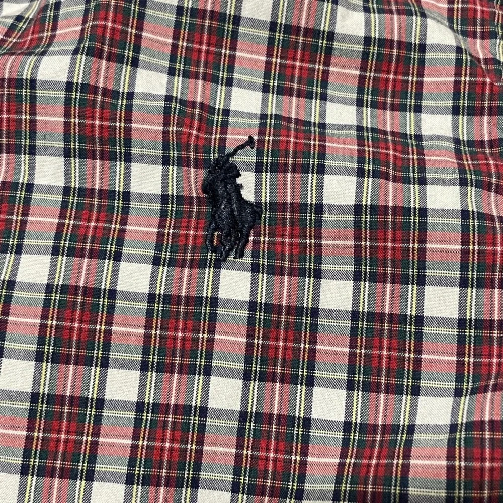 Ralph Lauren Boys Red White Navy Plaid Button Down Shirt Size M‎ 10-12 Cotton